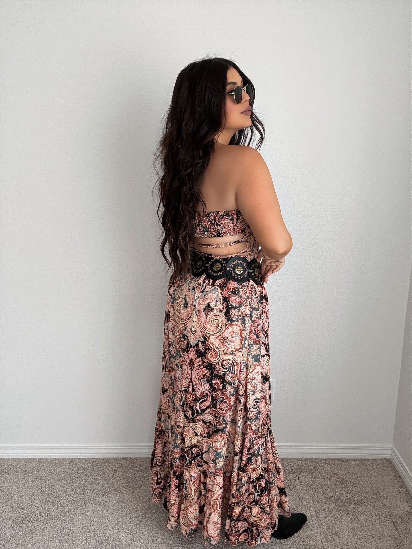 “Tahiti” Boho Strapless Open Back Maxi Dress (ONESIZE)