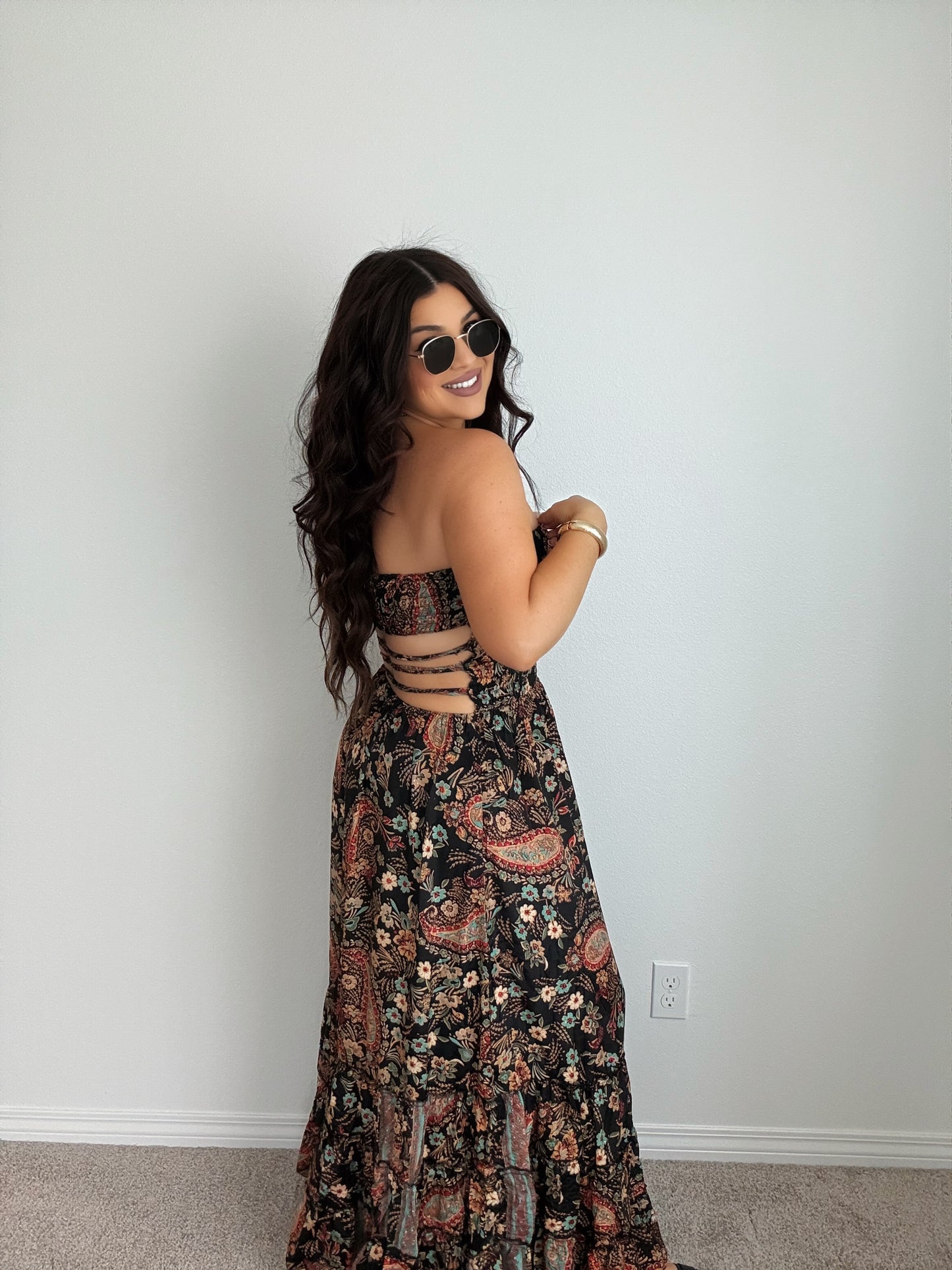“Tahiti” Boho Strapless Open Back Maxi Dress (ONESIZE)