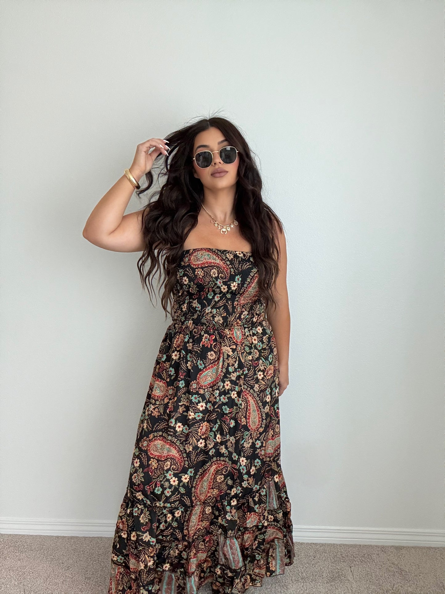 “Tahiti” Boho Strapless Open Back Maxi Dress (ONESIZE)