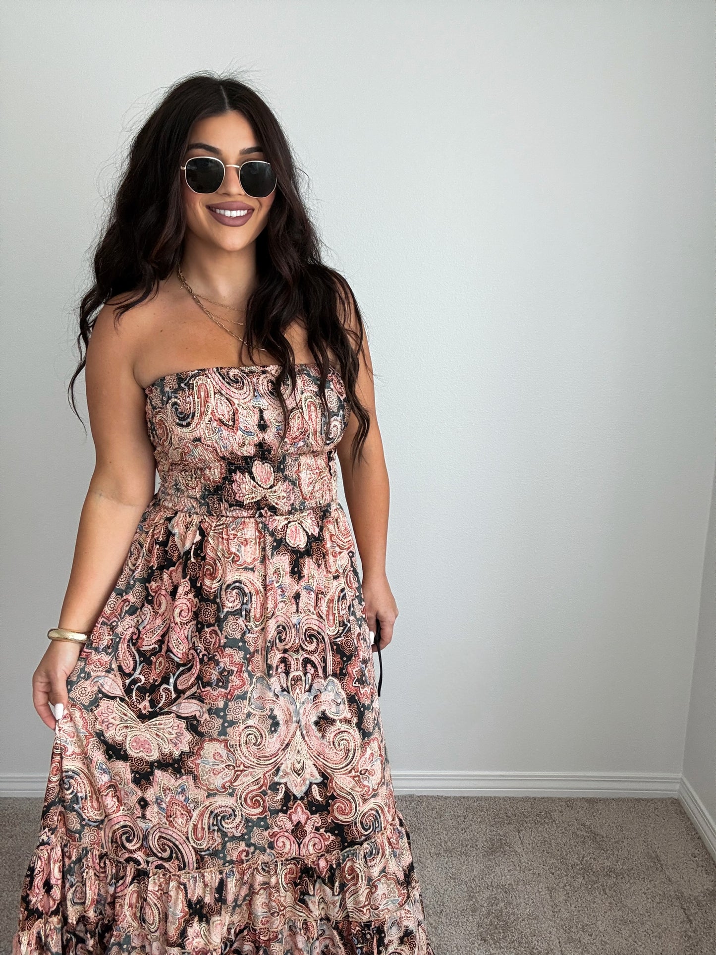 “Tahiti” Boho Strapless Open Back Maxi Dress (ONESIZE)