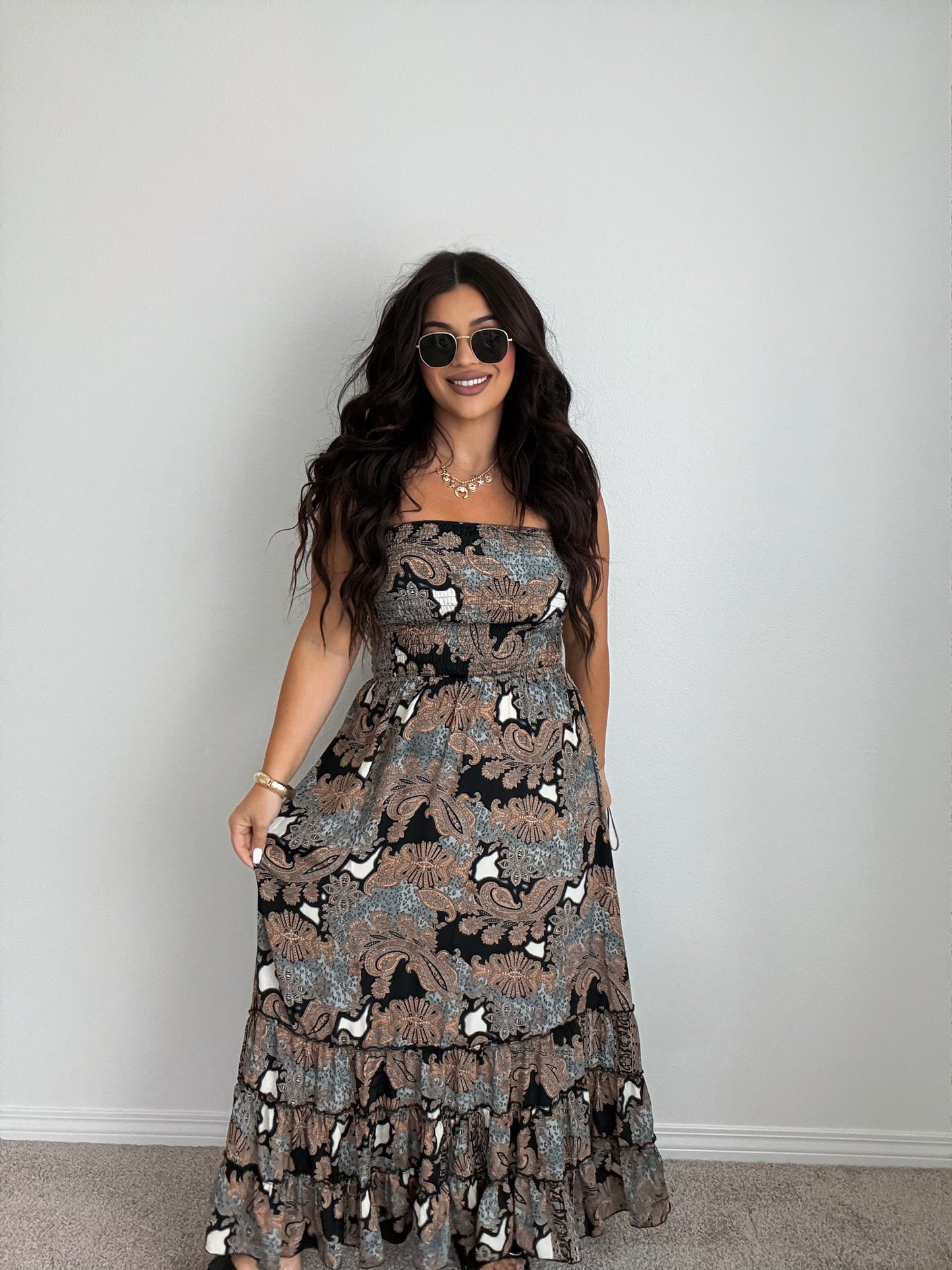 “Tahiti” Boho Strapless Open Back Maxi Dress (ONESIZE)