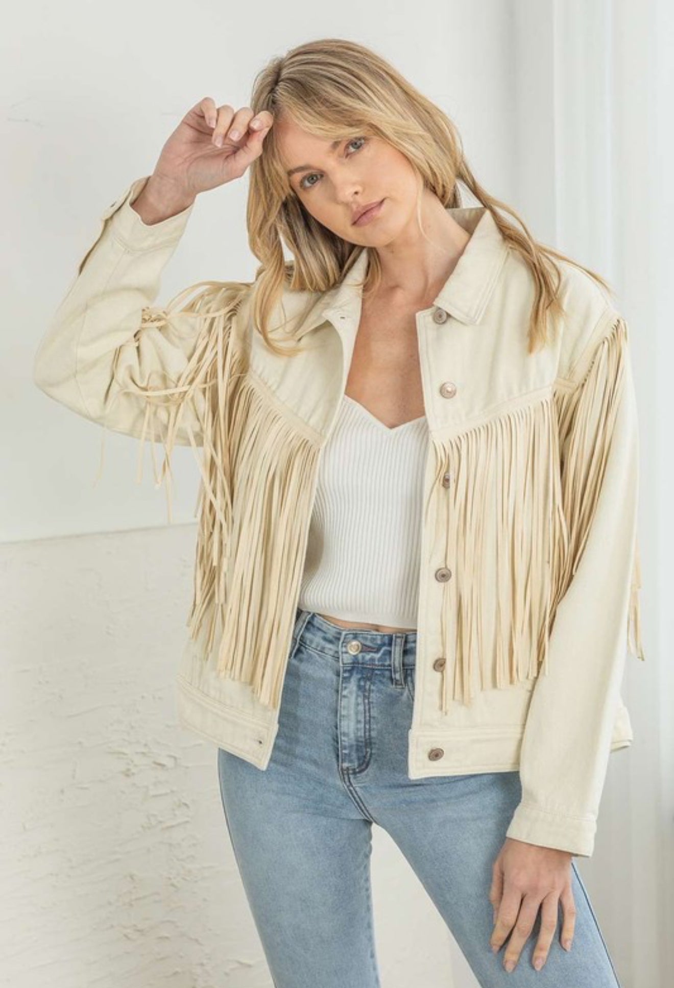 “Go On” Denim Fringe Jacket