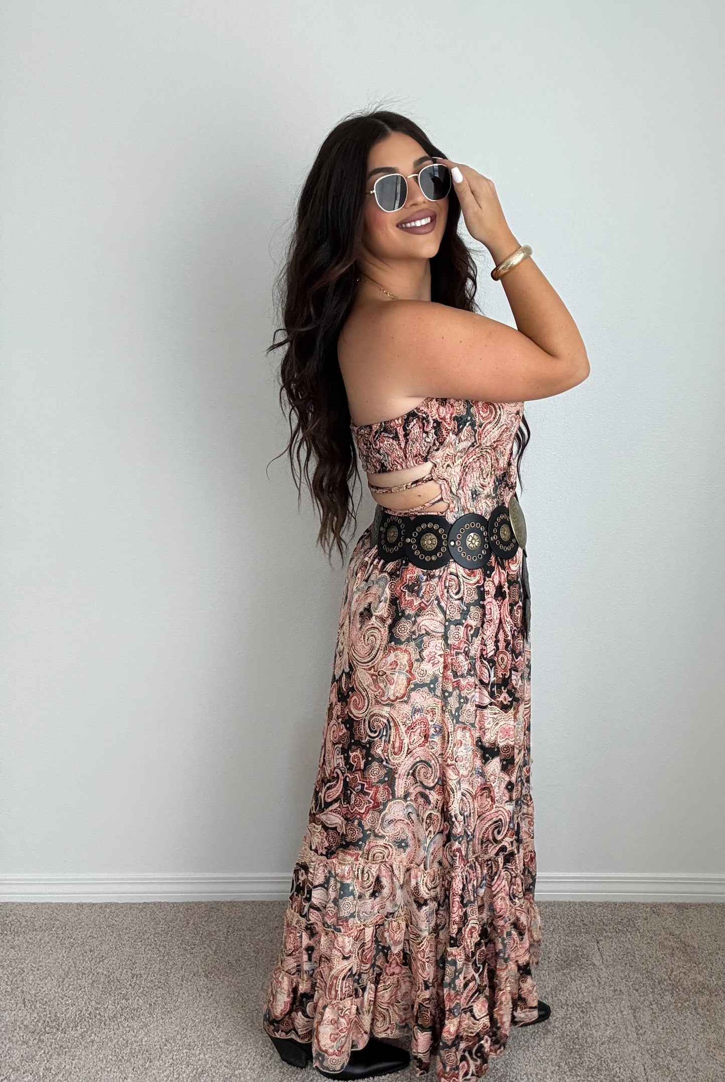 “Tahiti” Boho Strapless Open Back Maxi Dress (ONESIZE)