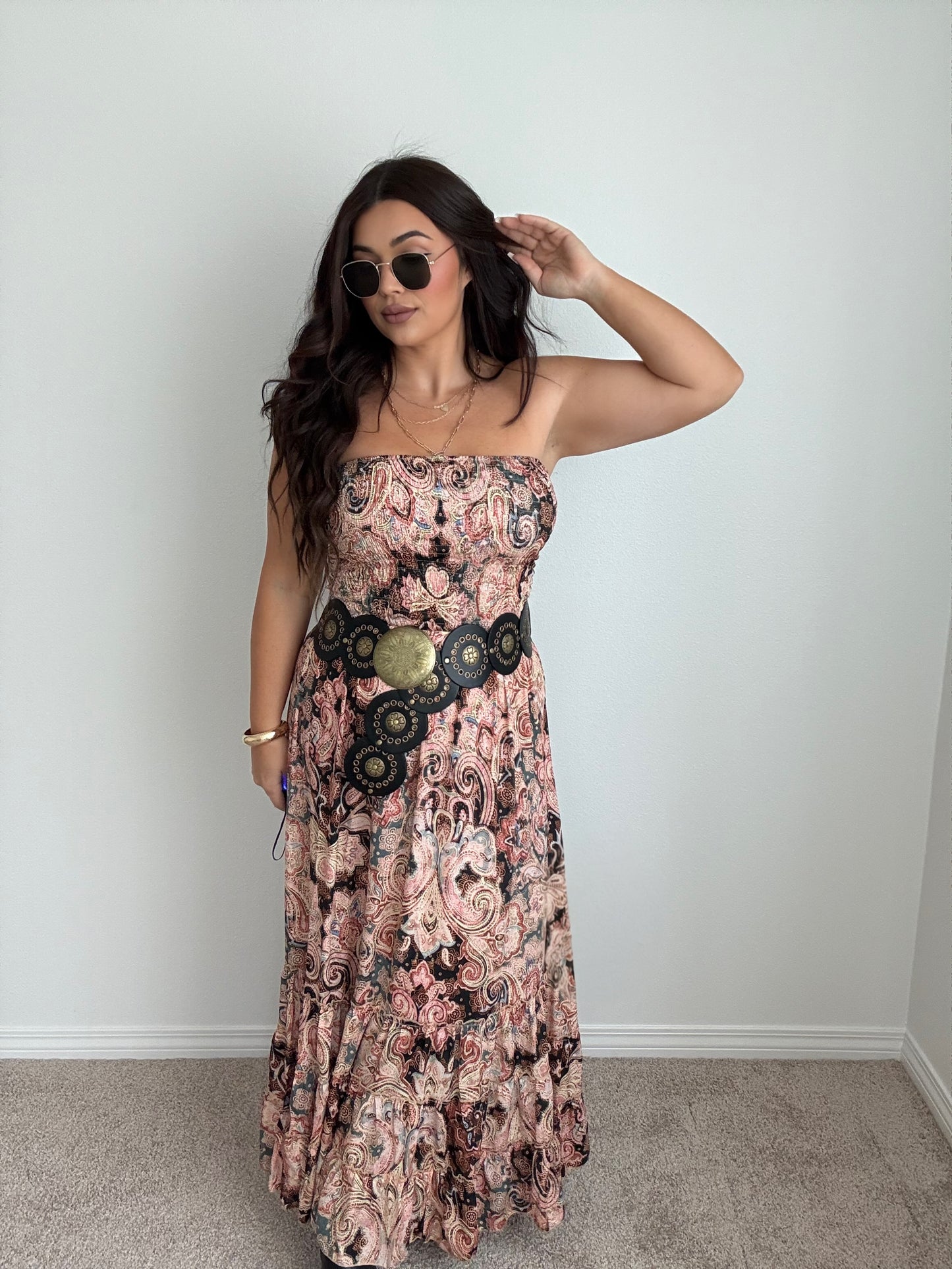 “Tahiti” Boho Strapless Open Back Maxi Dress (ONESIZE)