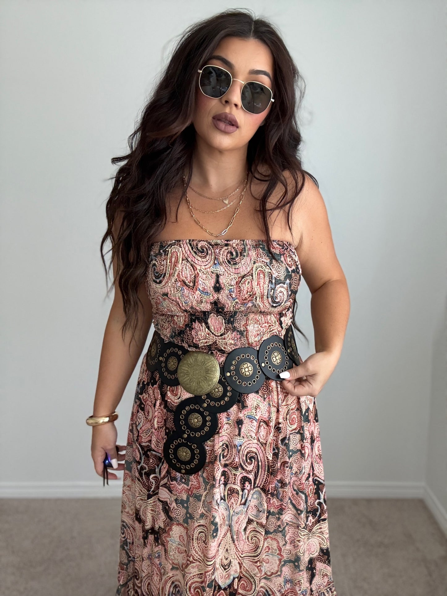 “Tahiti” Boho Strapless Open Back Maxi Dress (ONESIZE)