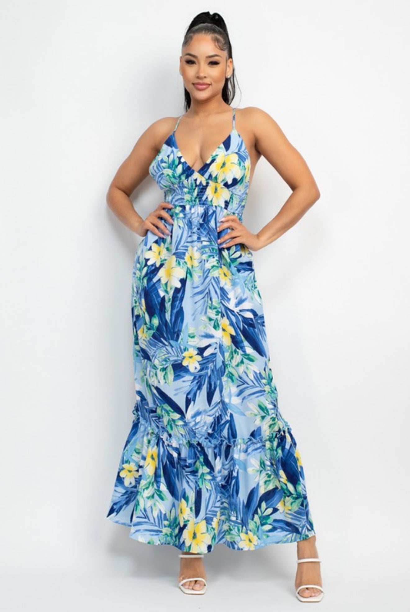 “Rhonda” Tropical maxi dress