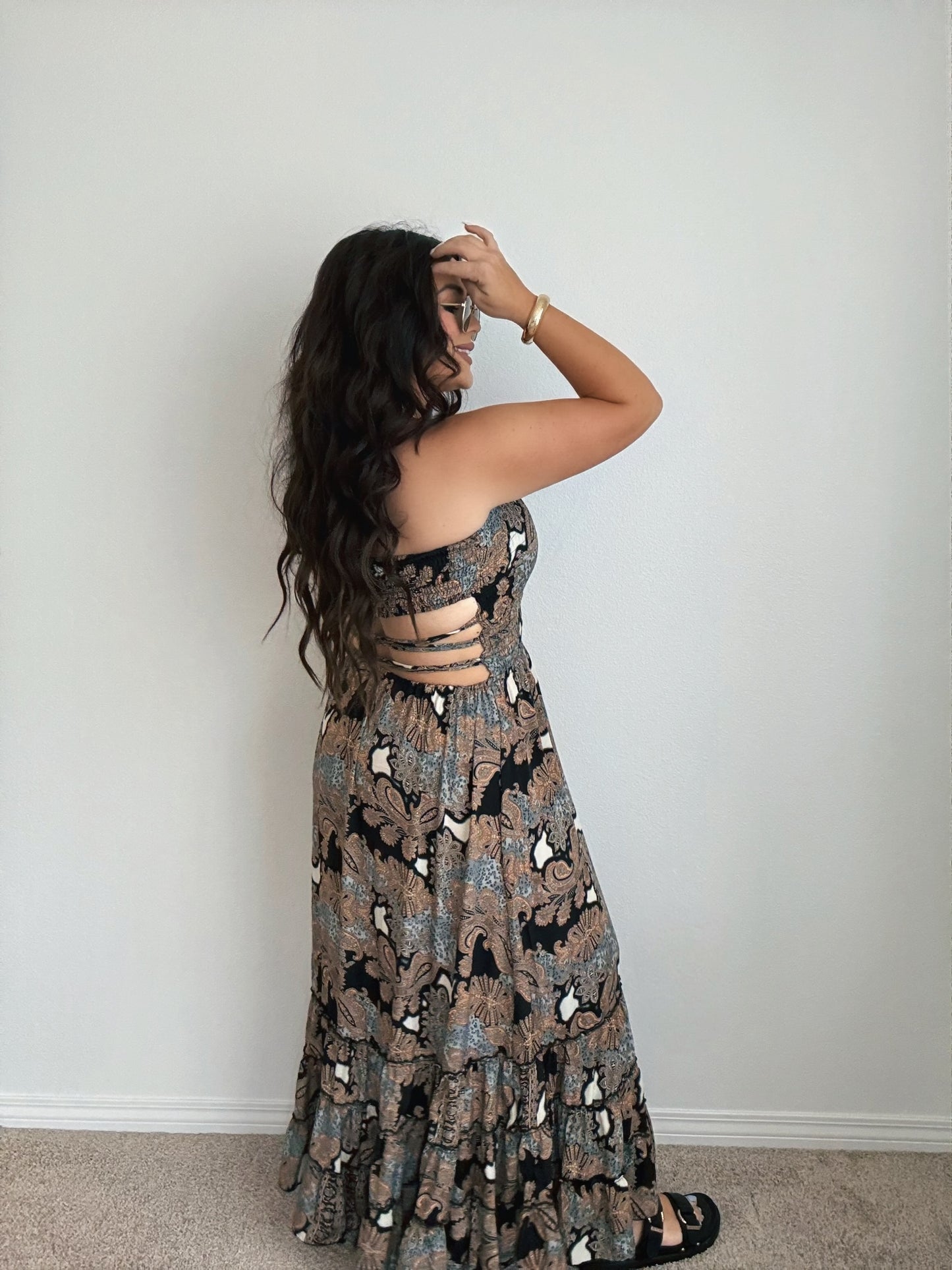 “Tahiti” Boho Strapless Open Back Maxi Dress (ONESIZE)