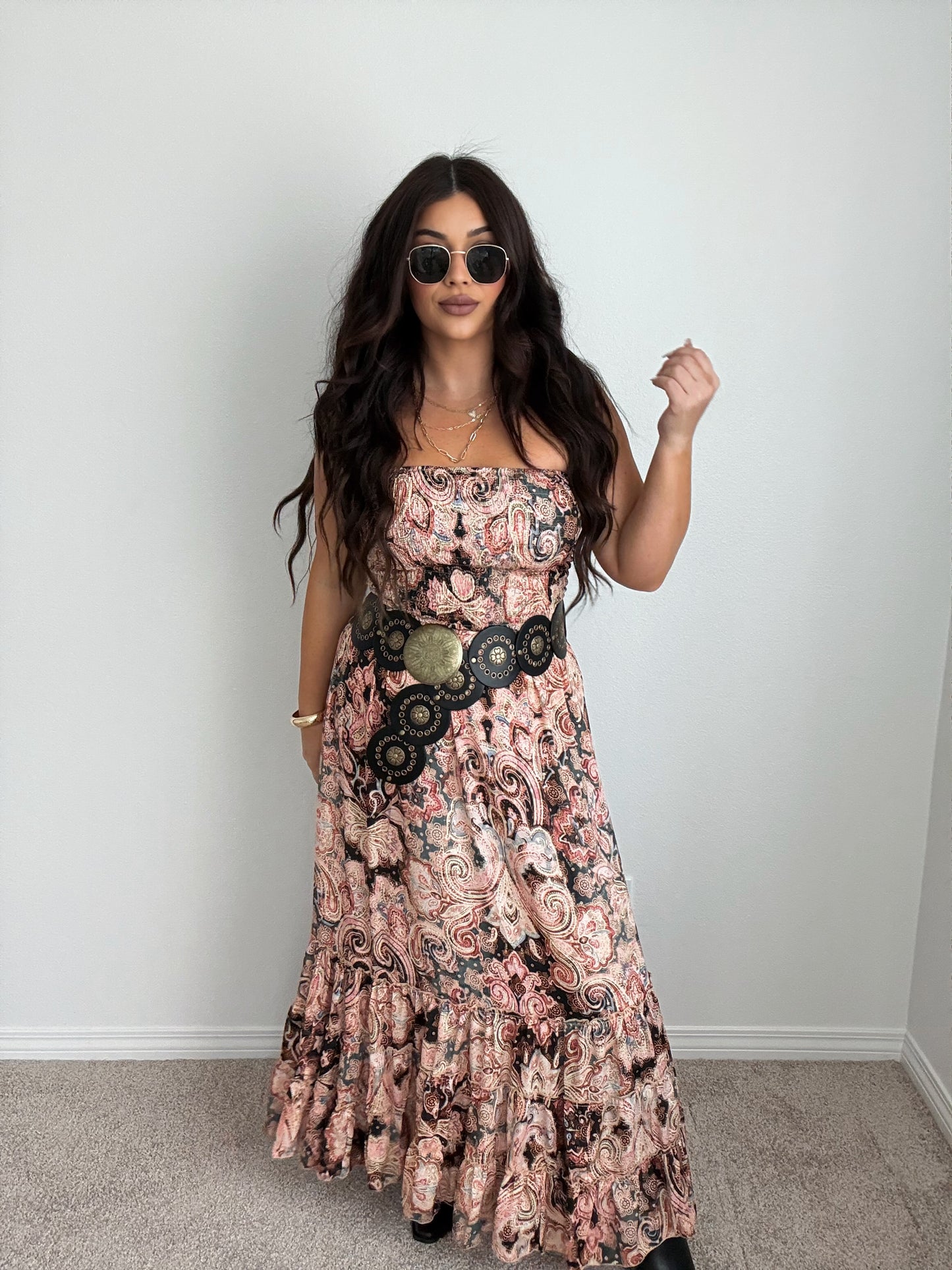 “Tahiti” Boho Strapless Open Back Maxi Dress (ONESIZE)