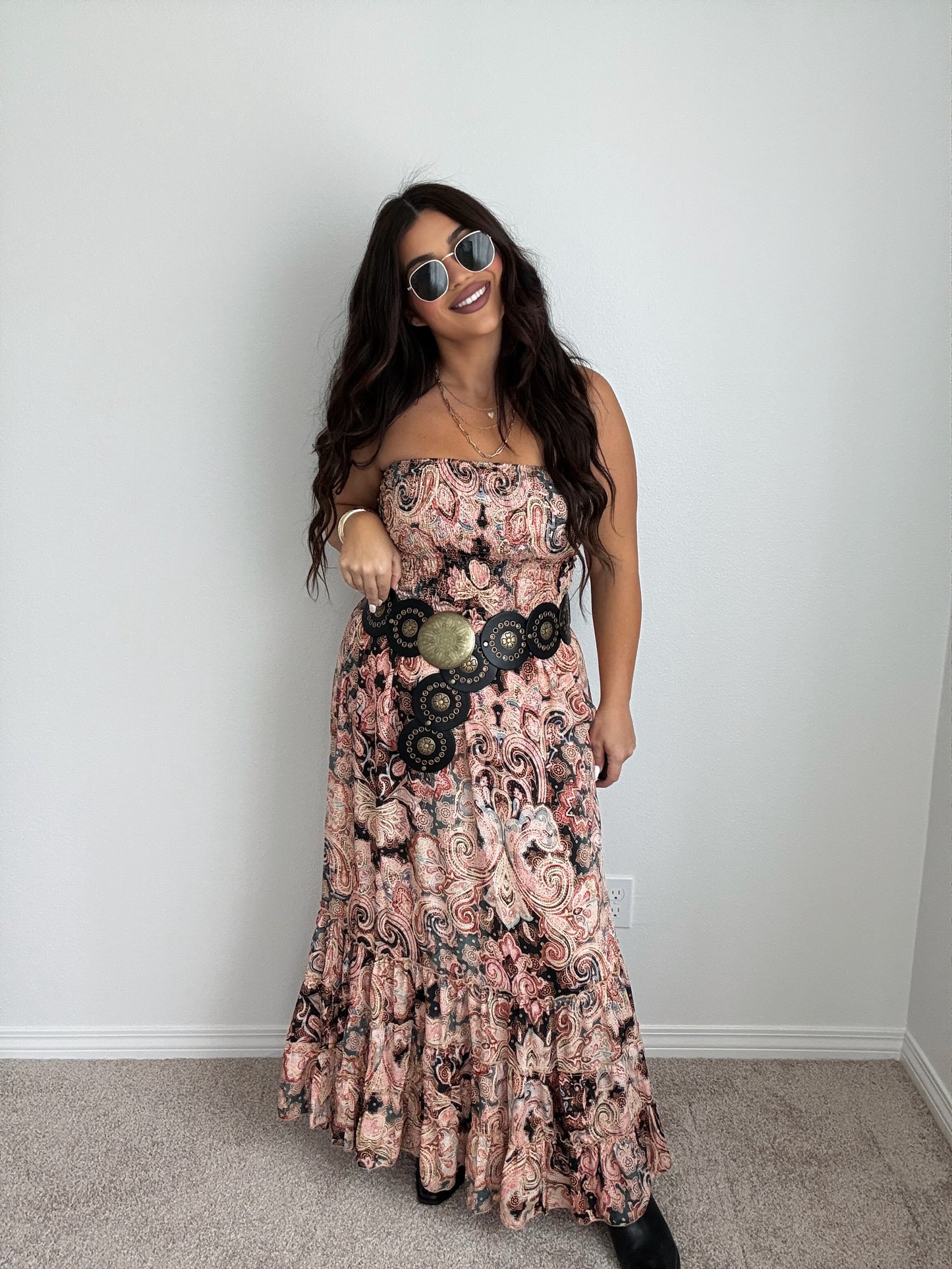 “Tahiti” Boho Strapless Open Back Maxi Dress (ONESIZE)