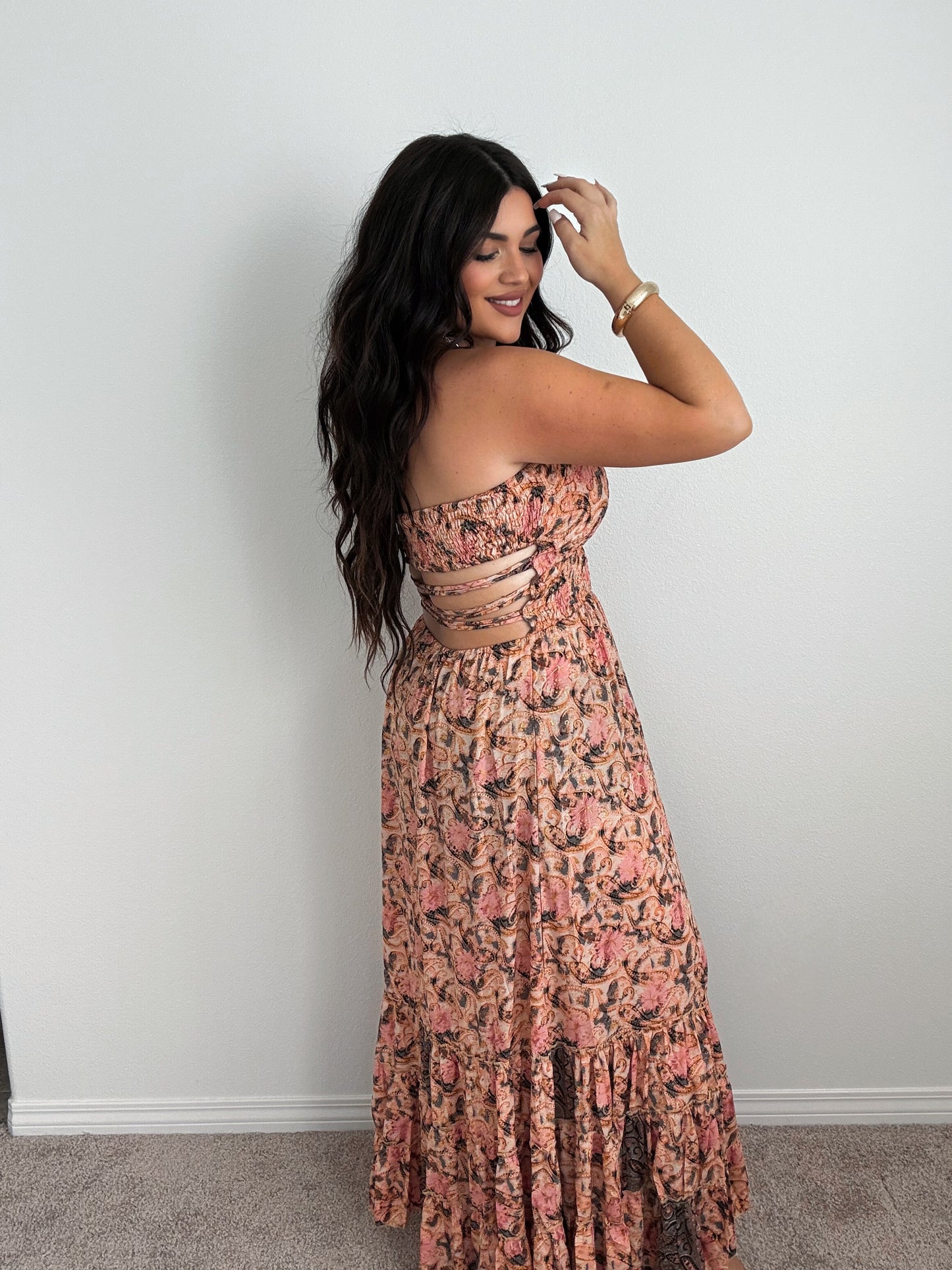 “Tahiti” Boho Strapless Open Back Maxi Dress (ONESIZE)
