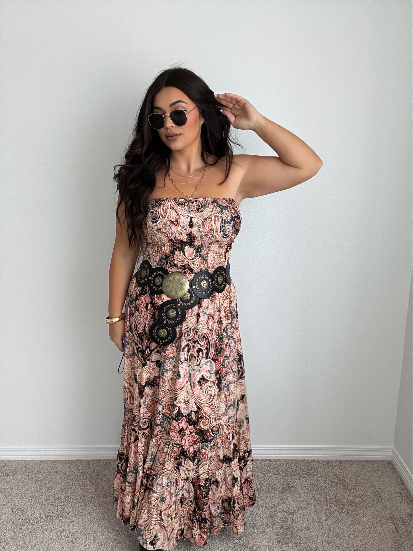 “Tahiti” Boho Strapless Open Back Maxi Dress (ONESIZE)
