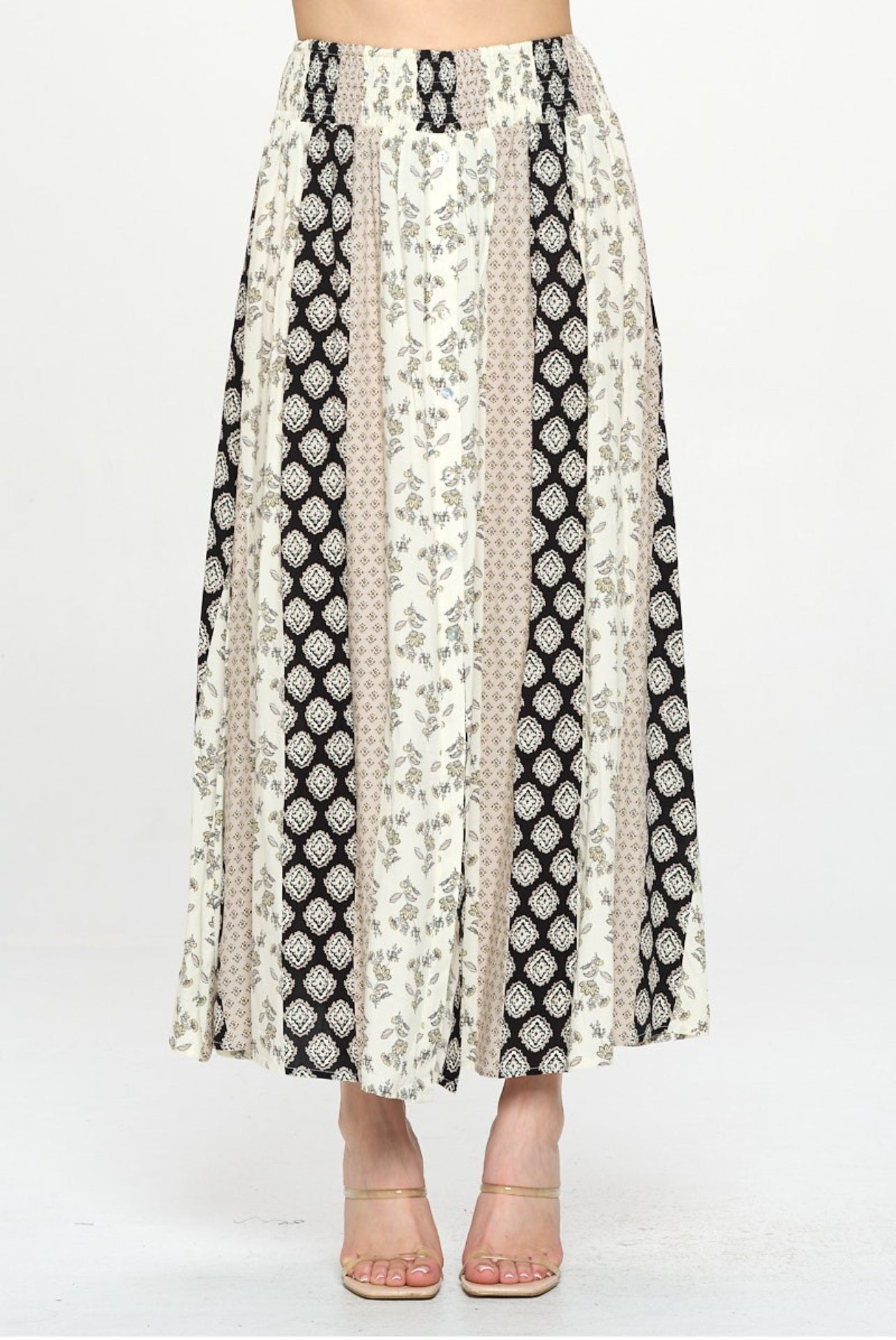 “Boho Babe” Button Down A Line Skirt