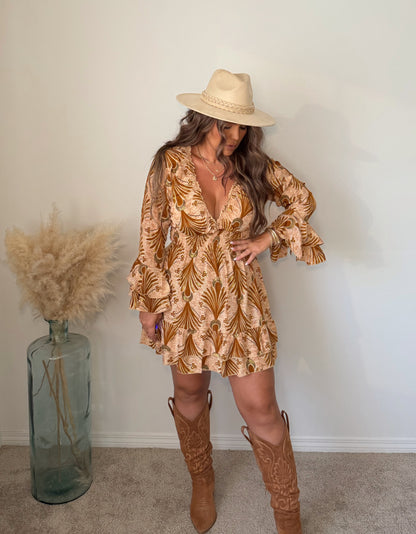 “Evia” Long sleeve Short Dress (one size)