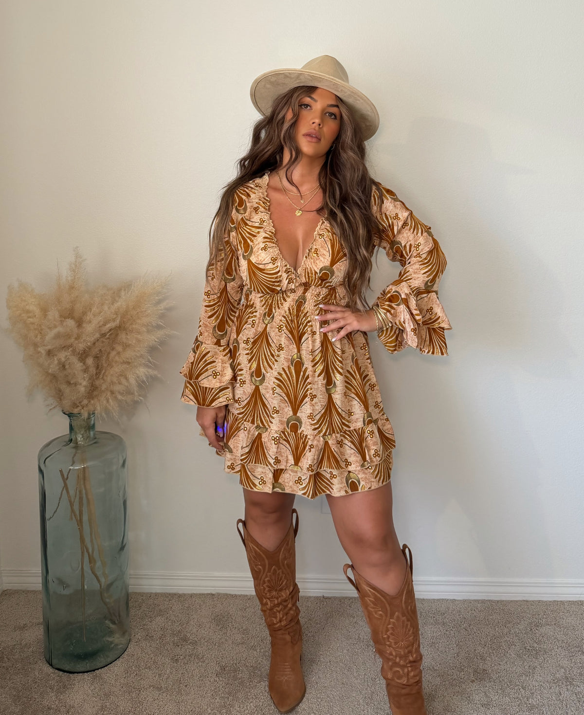 “Evia” Long sleeve Short Dress (one size)