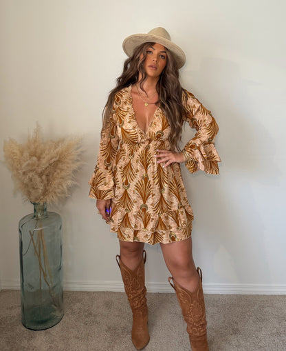 “Evia” Long sleeve Short Dress (one size)