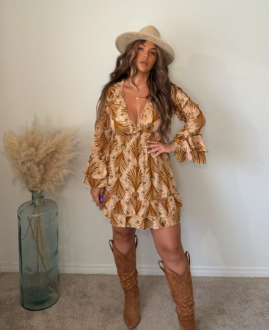 “Evia” Long sleeve Short Dress (one size)