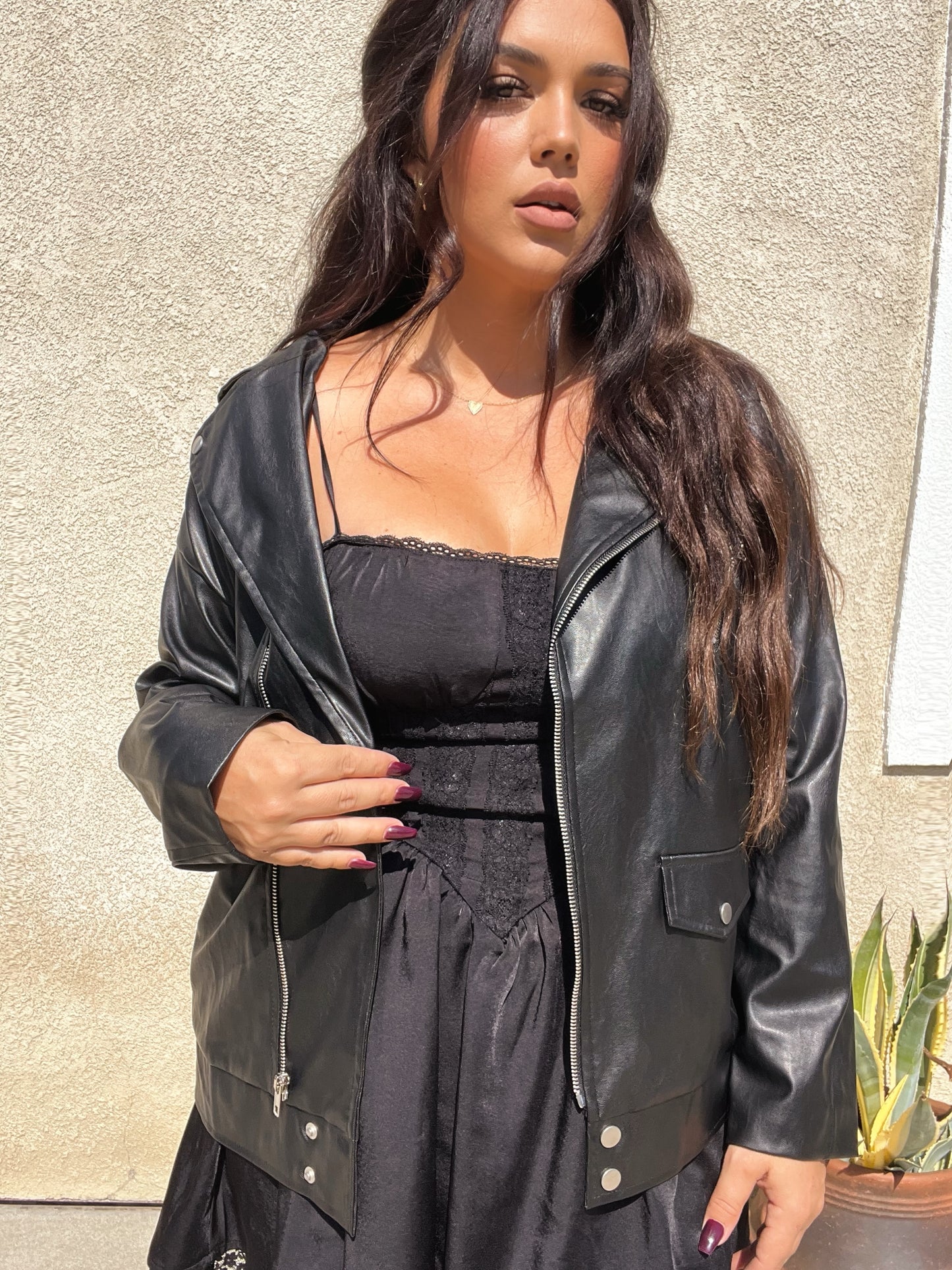 “Spencer” oversized leather jacket