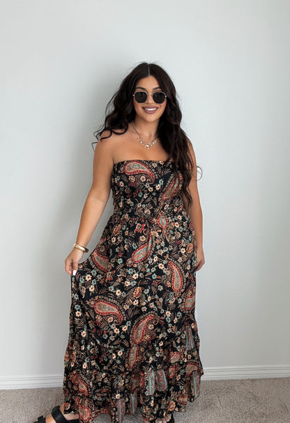 “Tahiti” Boho Strapless Open Back Maxi Dress (ONESIZE)