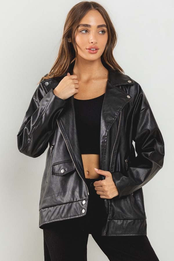 “Spencer” oversized leather jacket