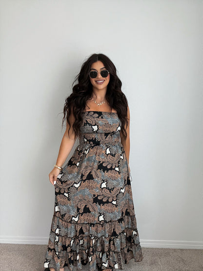 “Tahiti” Boho Strapless Open Back Maxi Dress (ONESIZE)
