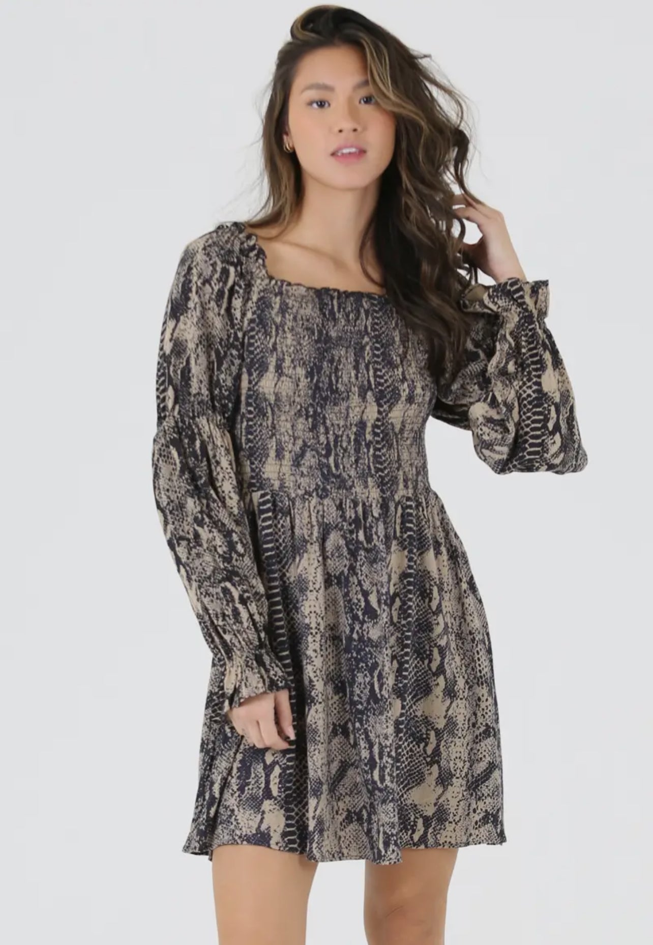 “Tiff” Snake Long Sleeve Dress