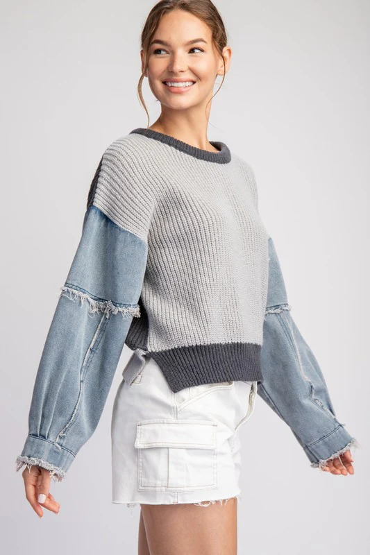 “Mix it” Denim sleeve sweater