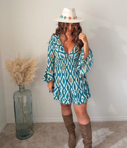 “Evia” Long sleeve Short Dress (one size)