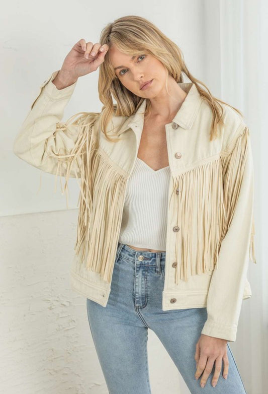 “Go On” Denim Fringe Jacket