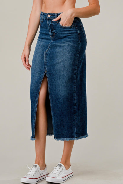 “Base Line” Midi Denim Skirt