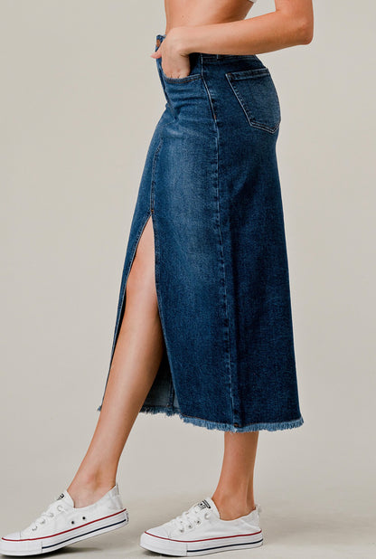 “Base Line” Midi Denim Skirt