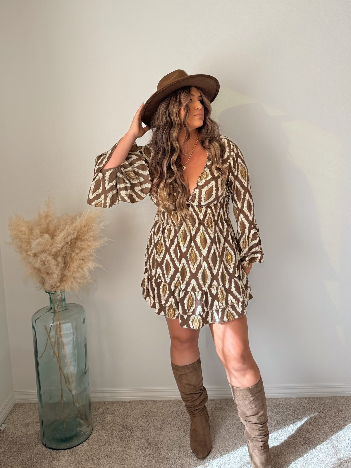 “Evia” Long sleeve Short Dress (one size)