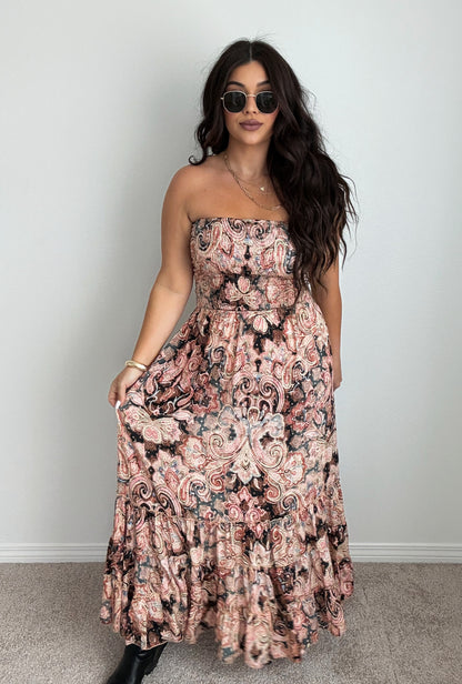 “Tahiti” Boho Strapless Open Back Maxi Dress (ONESIZE)