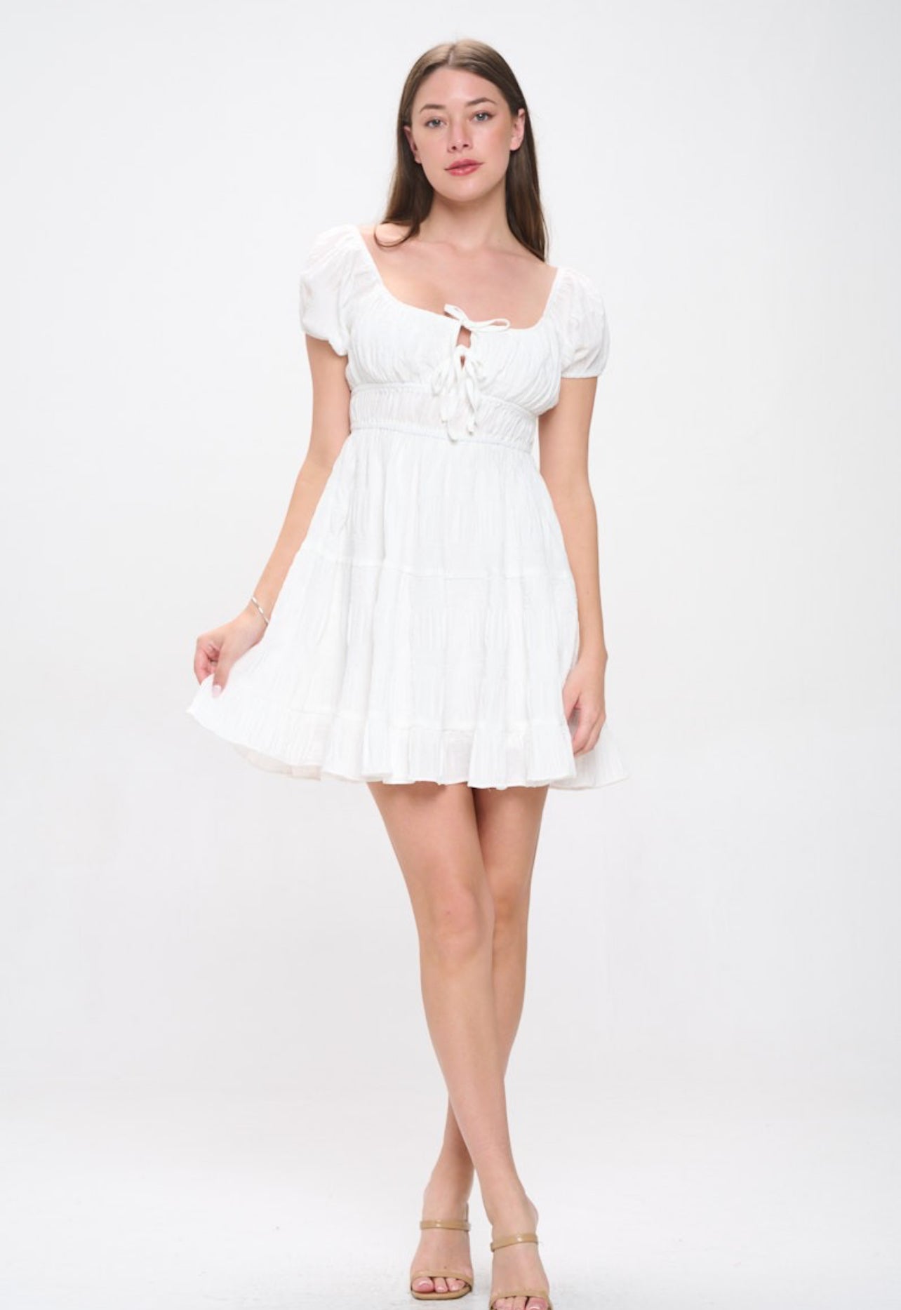 “Tori” white sleeve dress
