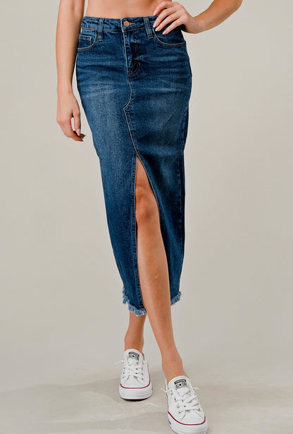 “Base Line” Midi Denim Skirt