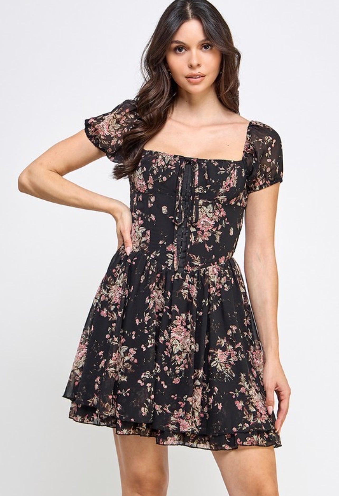 “Rosalin” floral short dress