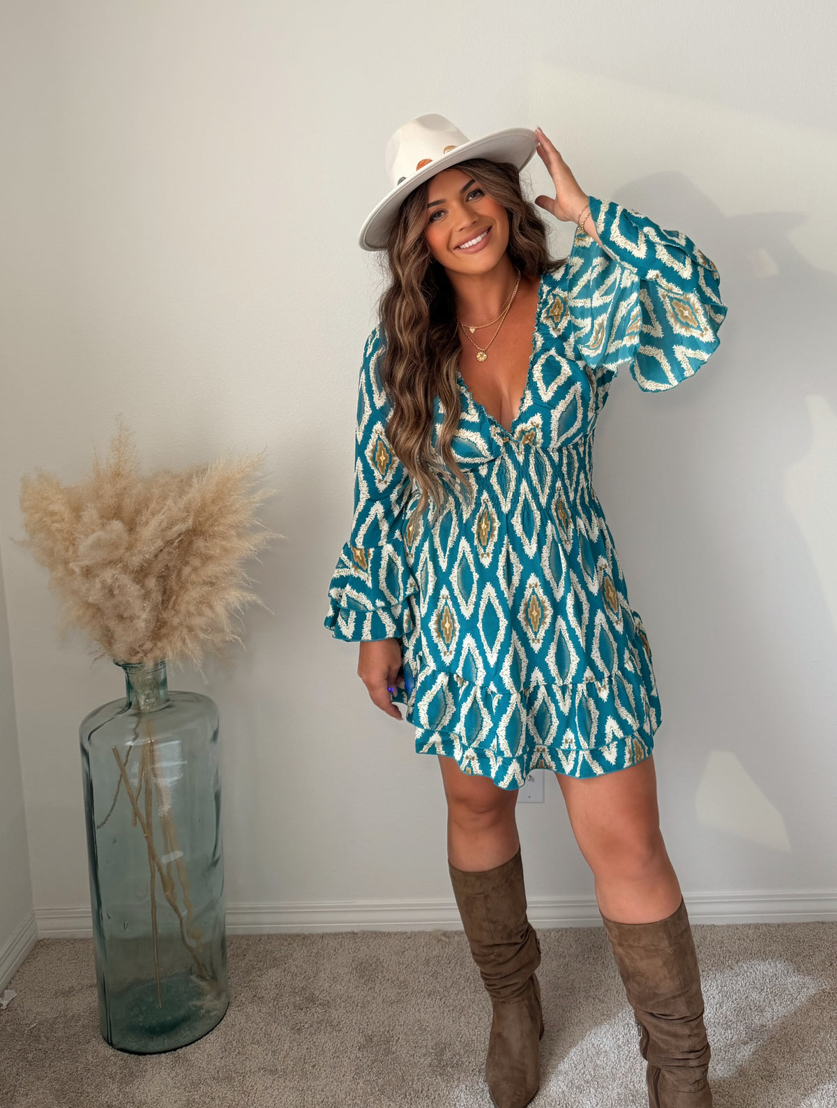 “Evia” Long sleeve Short Dress (one size)