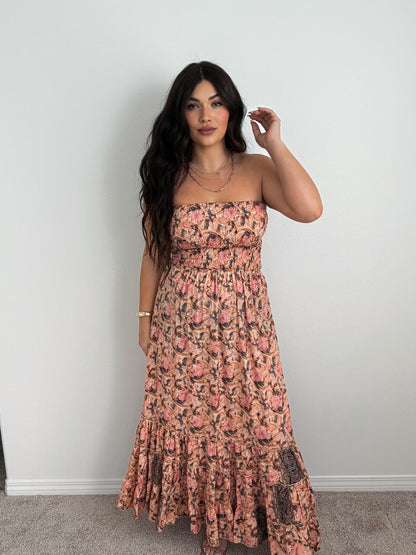 “Tahiti” Boho Strapless Open Back Maxi Dress (ONESIZE)