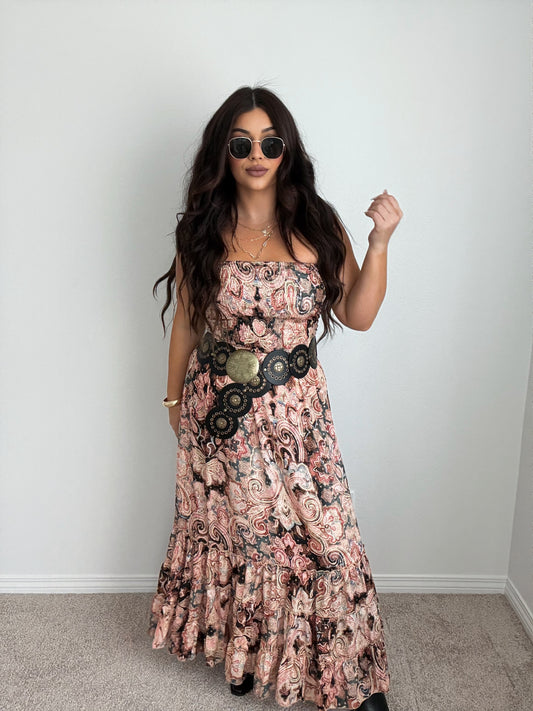“Tahiti” Boho Strapless Open Back Maxi Dress (ONESIZE)