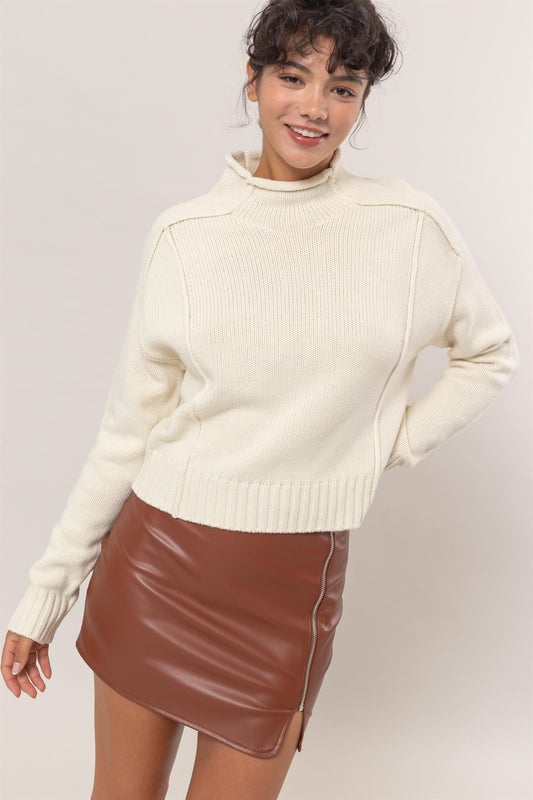 “Victoria” High Neck Reverse Seam Sweater