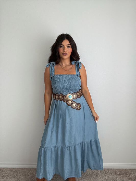 “Whitney” chambray midi dress