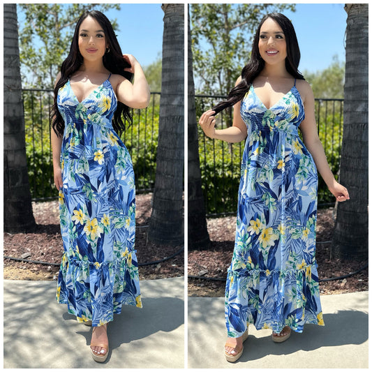 “Rhonda” Tropical maxi dress
