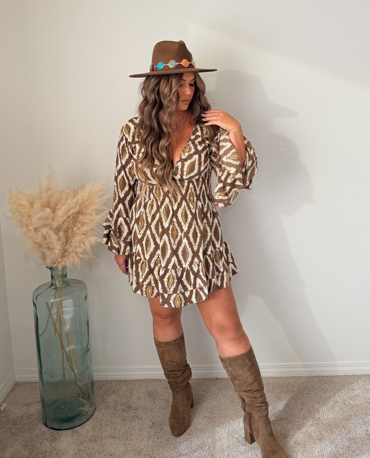 “Evia” Long sleeve Short Dress (one size)