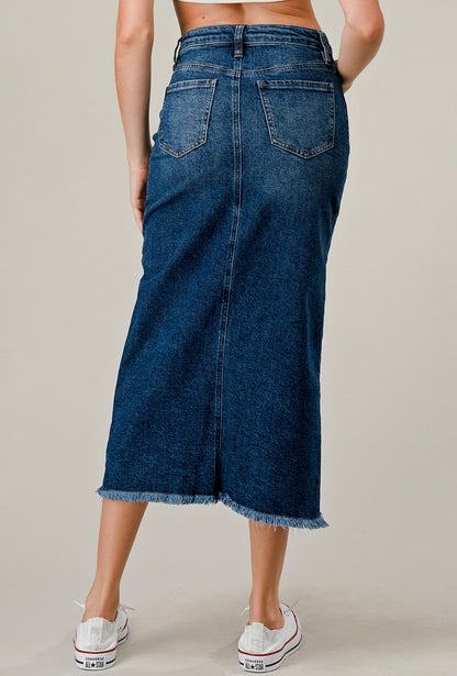 “Base Line” Midi Denim Skirt