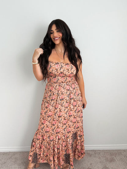 “Tahiti” Boho Strapless Open Back Maxi Dress (ONESIZE)