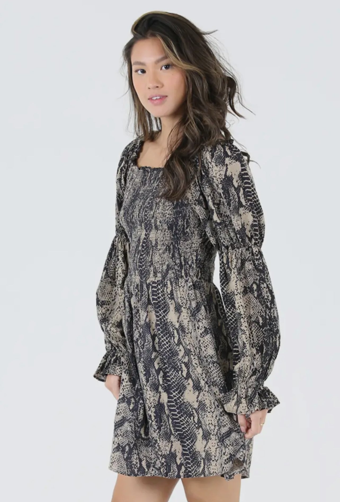 “Tiff” Snake Long Sleeve Dress