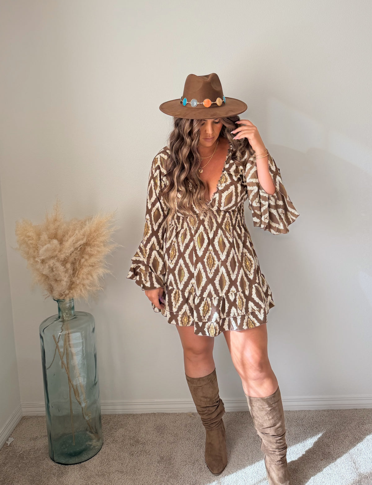 “Evia” Long sleeve Short Dress (one size)