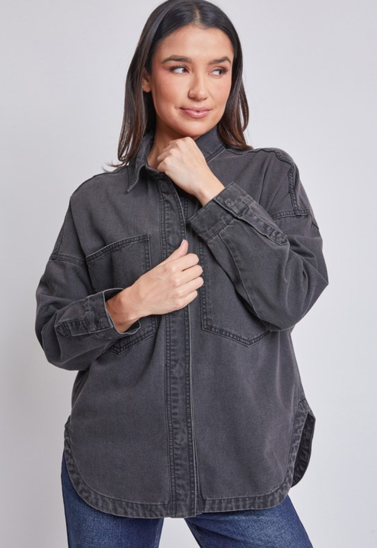 “Natalie” Mineral Wash Denim Shacket (small-xl)