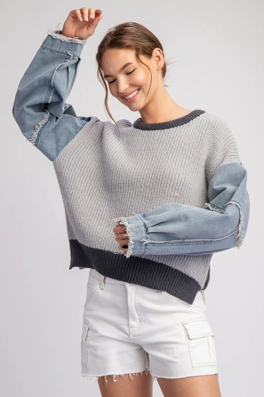 “Mix it” Denim sleeve sweater