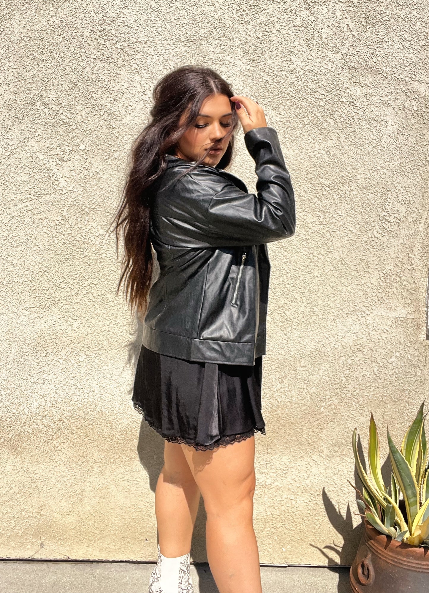 “Spencer” oversized leather jacket