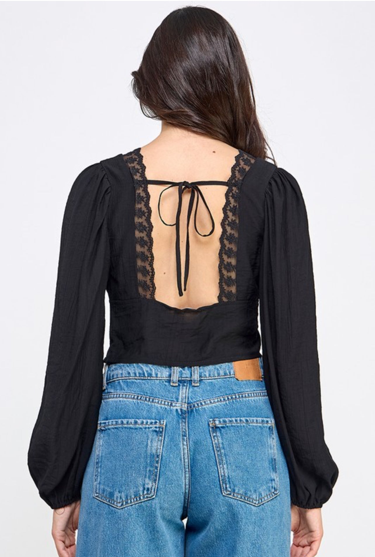 “Enchanted” Lace Trim Long Sleeve Top